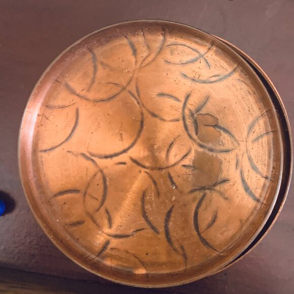 Vintage Copper Coasters Set of 8 | Timeless Hand Wrought | Engraved 3” Drink-war - Picture 1 of 7